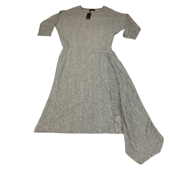 COA Sweater Dress Women's Large Gray Heather Knit Flowy Draped Hem Crew Neck - Picture 1 of 16